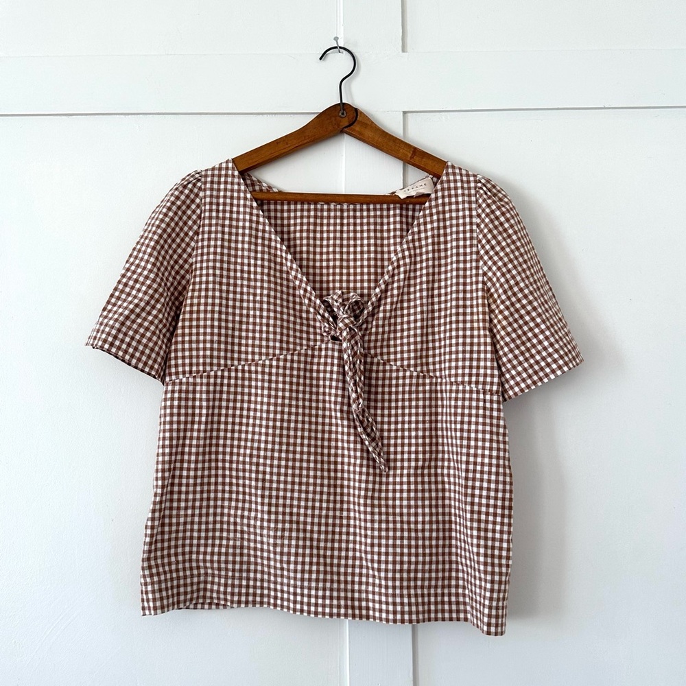 Sezane Brown Checkered Blouse